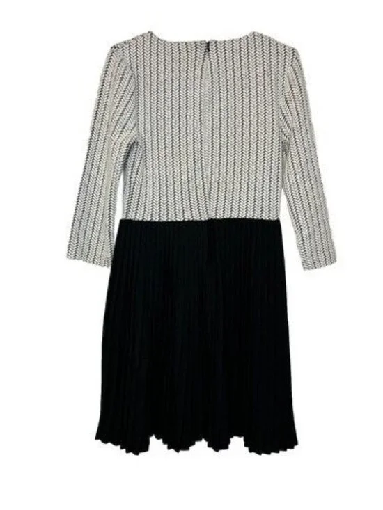 GANNI Anthropologie Jacquard Dress Small Pleated Skirt Herringbone Black White - Picture 3 of 10